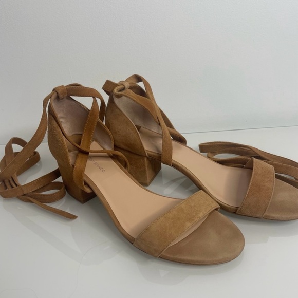 Tony Bianco Camel Brown Sued Ankle Wrap Block Heel Sandals - Picture 3 of 8